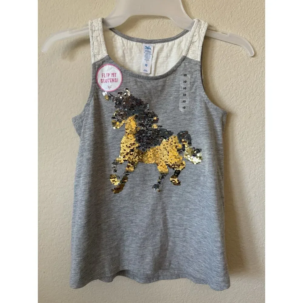 Lot Of 3 Justice Mermaid Unicorn Pineapple Sequin Sleeveless Tank Tops Size 10